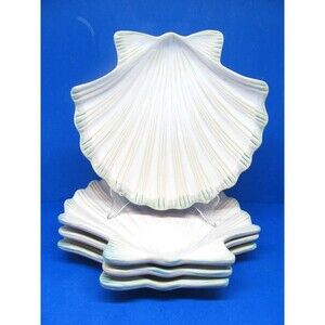 Shoreline Collection Home Studio Salad Plates Scallop Shell Cream Set of 4